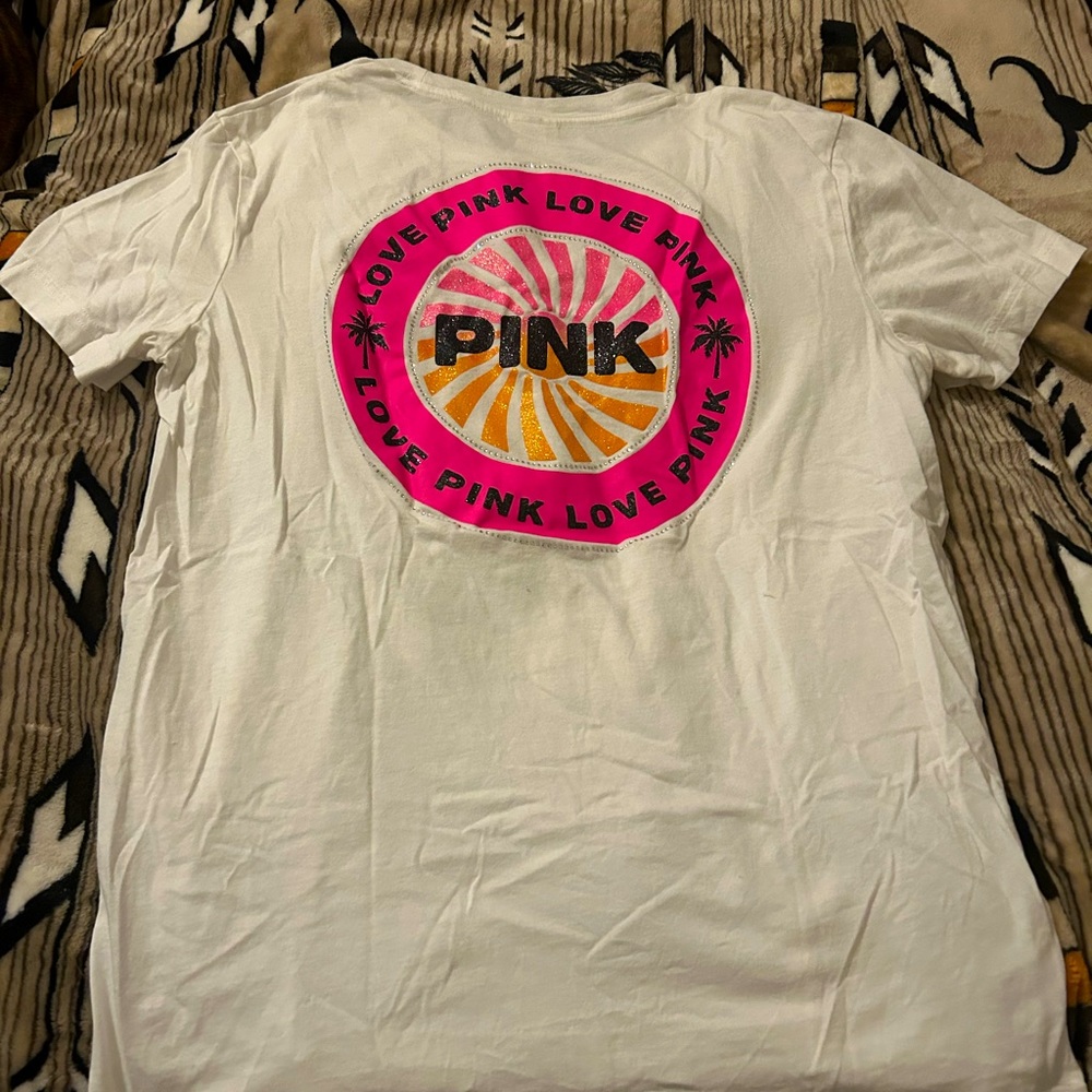 VS Pink campus short sleeve glitter tee shirt medium
